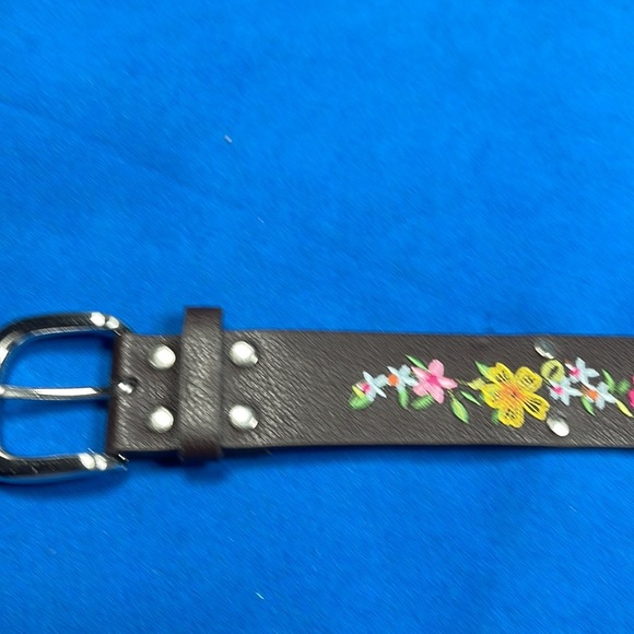 Brown leather embroidered and studded with bling belt - Picture 2 of 4